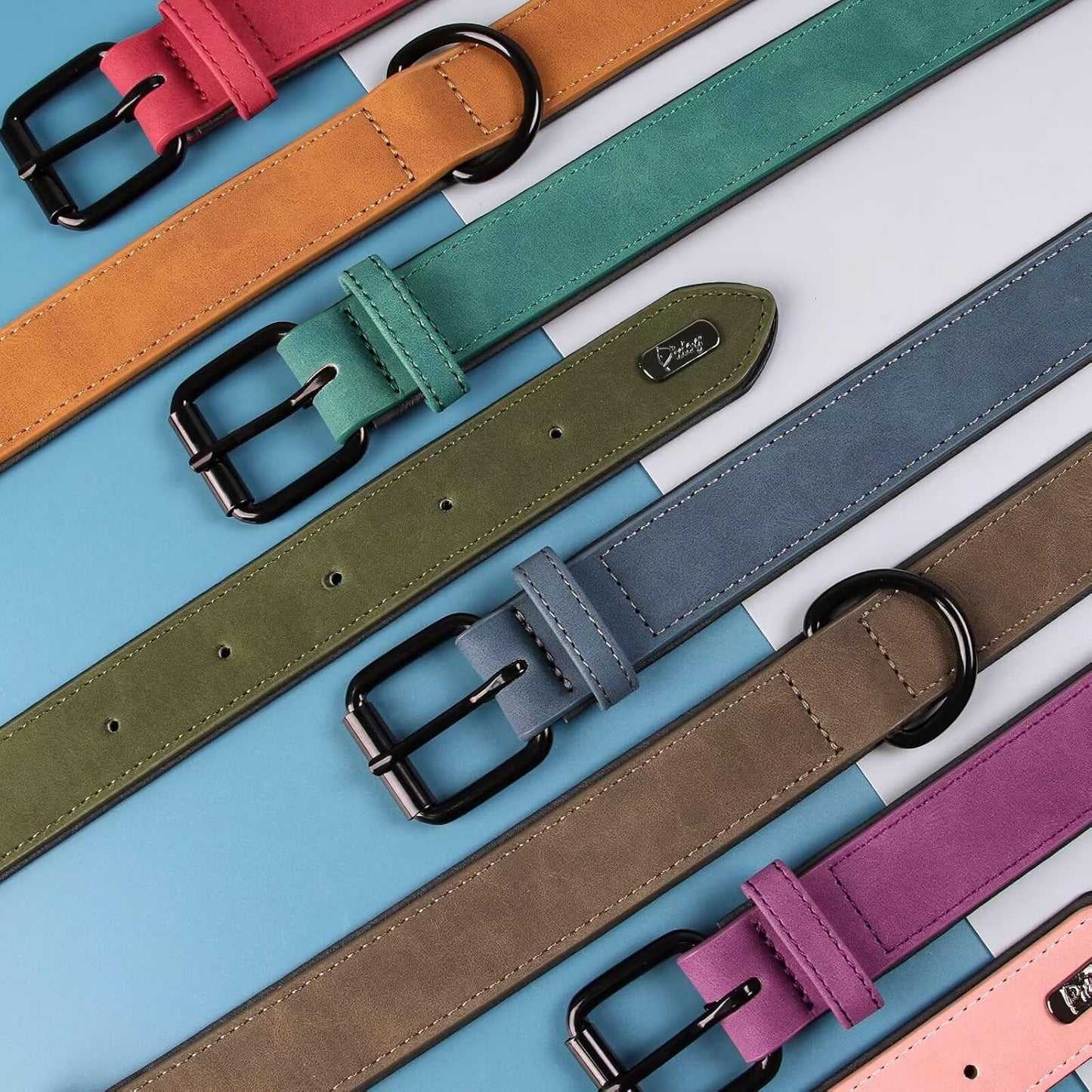 Didog Soft Padded PU Leather Dog Collar, Breathable and Adjustable Dog Collar for Large Dogs, Comfortable for Daily Walk, Dark Green, XL Fit Neck 17-21"(44-71 lbs)