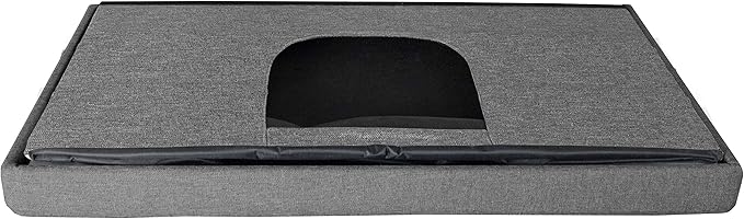 Furhaven Pet House for Indoor Cats & Medium/Small Dogs, Collapsible & Foldable w/ Plush Ball Toy - Living Room Ottoman Cat Condo - Stormy Gray, Large