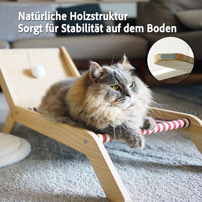 PETKARAY Beach Chair Cat Hammock, Elevated Cat Beds for Indoor Cats, Original Cozy Lounger with Sisal Scratcher and Toy Ball