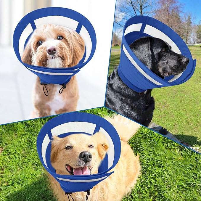 SAWMONG Soft Cone for Dogs, Dog Cones for Medium Dogs, Adjustable Pet Recovery Collar to Stop Licking, Comfy Elizabeth E-Collar for Dogs After Surgery Alternative (M,Blue)