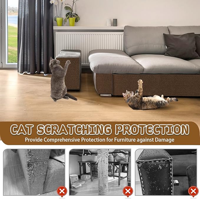 Climbing Cat Scratcher Mat Trimmable Cat Scratching Post Carpet 118’’x15.8’’ Self Adhesive Carpet Mat Pad Replacement for Cat Tree Shelves Post Couch Wall Furniture Steps DIY Protector (Brown)