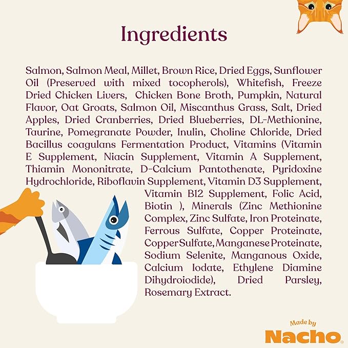 Made by Nacho Dry Cat Kibble 10lb Bag, High Protein Premium Cat Food with Freeze Dried Pieces, Sustainably-Caught Salmon, Whitefish & Pumpkin, Limited Ingredients, Single Bag