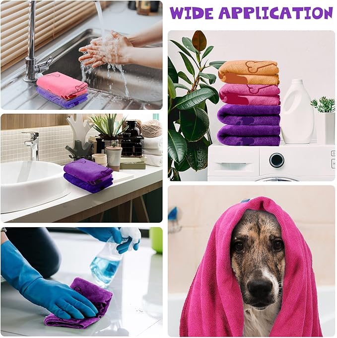 Chumia 4 Pcs Dog Towels for Drying Dog Puppy Bulk Microfiber Absorbent Paw Towel Pet Bathing Supplies Quick Drying for Medium Cats Pets Shower(24 x 40 Inch,Dark Purple,Purple,Pink,Yellow)