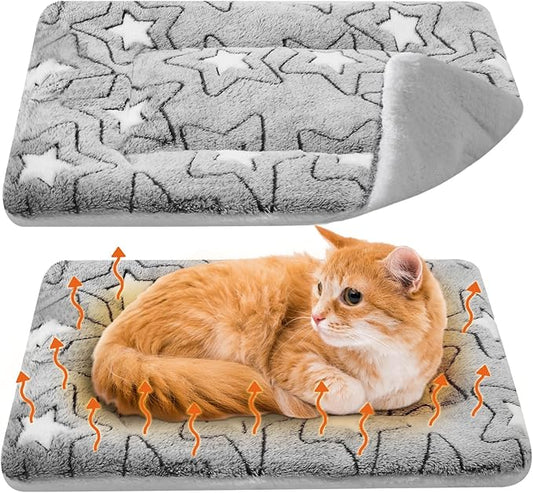 2 Pack Self Warming Cat Mat Self Heating Pad Bed Reversible Machine Washable Reflects Body Heat Warm Thermal Pet Pad Crate Blanket for Feral and Indoor Cat(Double Star,21" X 14")