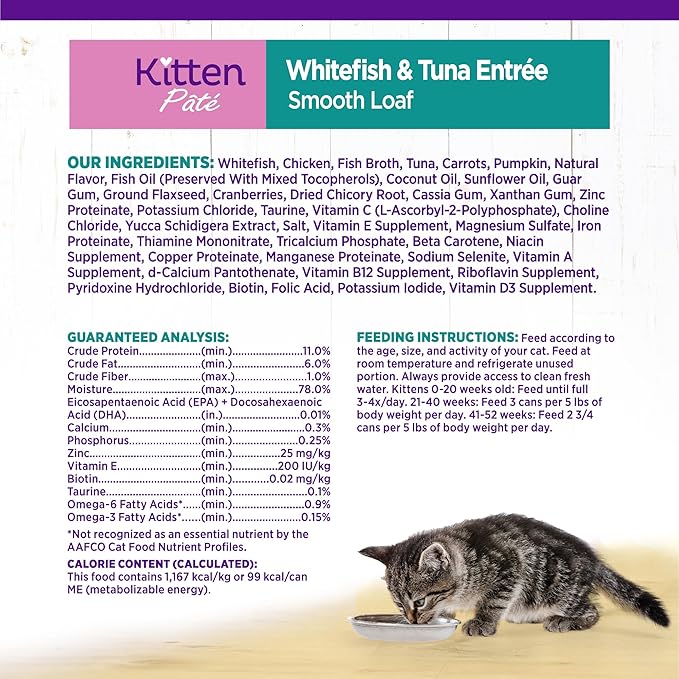 Wellness Complete Health Pate Kitten Wet Cat Food Canned Food, Natural, Protein-Rich, Grain Free, 3 Ounce Cans, 24 Pack, (Whitefish & Tuna)