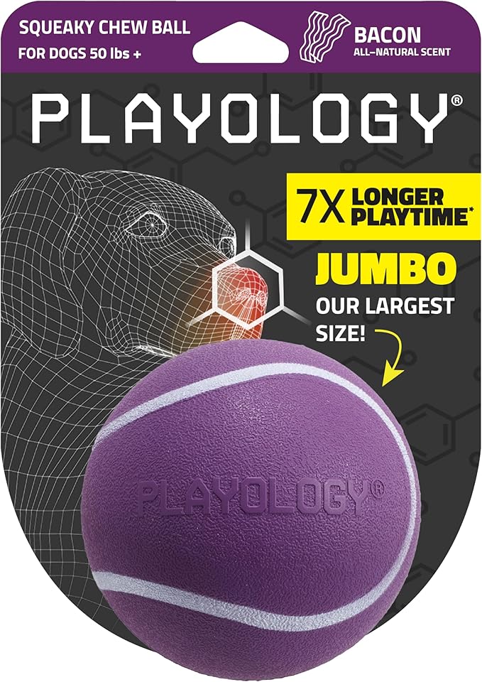 Playology Dog Toys | Squeaky Chew Ball - Squeaky and Bouncy Durable Floating Fetch Ball for Dogs | Jumbo Chicken Scented Toy - Easy to Clean and Made from Non Toxic Materials