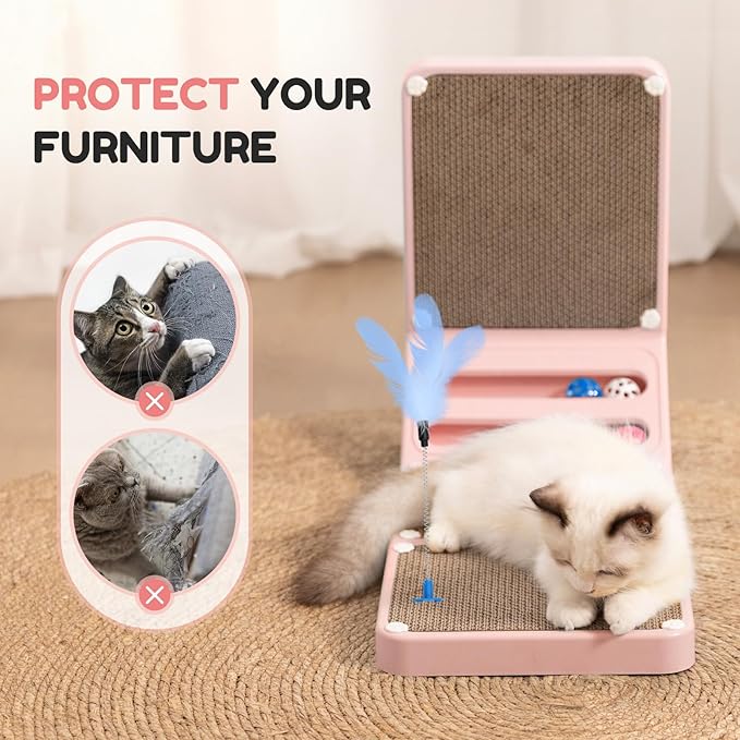 Cat Scratching Board Kitten Scratching Ball Wall Scratchers for Indoor Cats L Shaped Cat Scratcher Cats with Scratcher Pads Pink