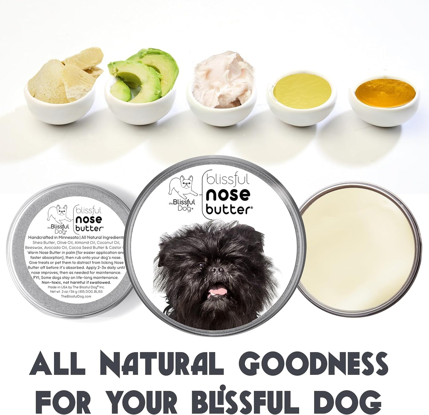 The Blissful Dog Affenpinscher Nose Butter for Dry, Cracked Skin, Lick-Safe Dog Nose Balm with Moisturizing Shea Butter, Almond, Olive, and Essential Oils, Pet Supplies, Uncented, 4 oz.