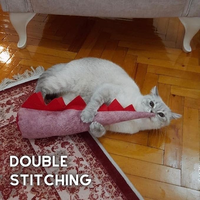 Large Cat Toy Dino, Catnip Matatabi Silvervine Filled Help Relief Stress Interactive Indoor Cat Kicker with Bell and Smell(Pink)