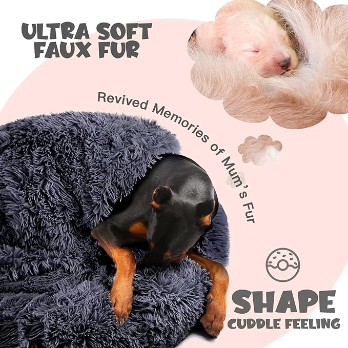 Himax Dog Beds for Large Dogs, Donut Dog Bed with Blanket Attached, Calming Dogs Beds Washable (20"/26"/35") Grey