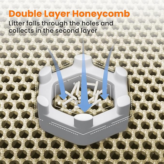 Extra Large Cat Litter Mat, 30x22 Inches Honeycomb Double Layer Cat Litter Trapping Mat, Non Slip Waterproof Urine Proof Large Kitty Litter Box Mat for Floor, Kitten Supplies, XL, Beige