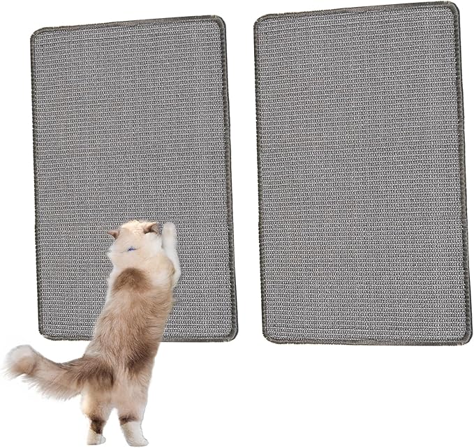 2PCS 23.6" x 15.7" Cat Scratcher Mat with Sticky Tapes, 2 Packs Sisal Cat Scratching Carpet for Indoor Cats, Horizontal Cat Scratcher for Scratching Posts, and Couch Protection(Gray, 2 Pack)