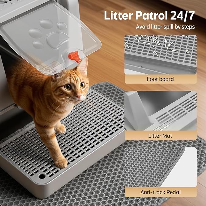 Stainless Steel Litter Box with Lid, XL Large Metal Box for Cats 180° Flip Cover, Non-Odor Enclosure Litter Box with Litter Scoop and Litter Mat (Non-Sticky, Easy to Clean, Anti-Urine Leakage)