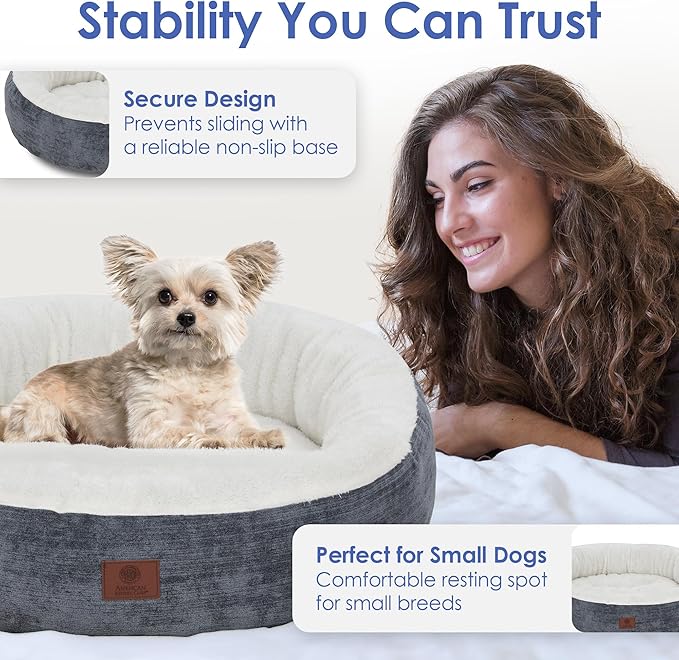 AMERICAN KENNEL CLUB 25" Mason Fabric Round Pet Bed - Stylish Washable Dog Bed with Non-Slip Bottom, Plush Sleeping Surface - for Cats, Medium Breeds