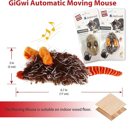 Gigwi Interactive Cat Toys for Indoor Cats, Cat Mouse Toys 2 Pcs with Electronic Realistic Squeaky Sound, Automatic Moving Kitten Toys Electric Mice Toy Self Play Exercise(Brown & Orange Ears)