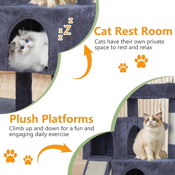 FDW Cat Tree for Indoor Cats 36 Inches Cat Tower Multi-Level Indoor Cat Play Condo House with Scratching Posts, Spacious Perch, Sisal Posts and Dangling Toys (Dark Grey)