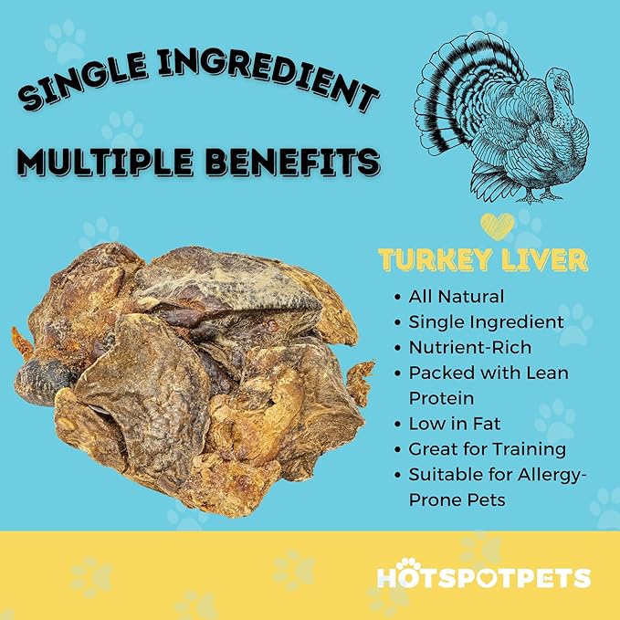 hotspot pets Freeze Dried Turkey Liver Treats for Cats & Dogs -Made in USA, 1lb Big Bag, Single Ingredient All Natural Grain-Free Turkey Liver- Crunchy, Perfect for Training, Topper or Snack