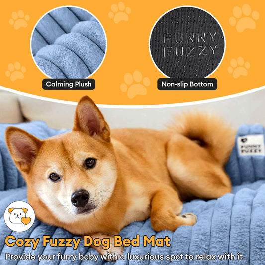 FUNNY FUZZY Pet Couch Cover for Sofa, Calming Dog Bed for Couch, Fluffy Plush Dog Couch Mat for Furniture Protector for Medium Dogs and Cats, 33×28 in, Blue