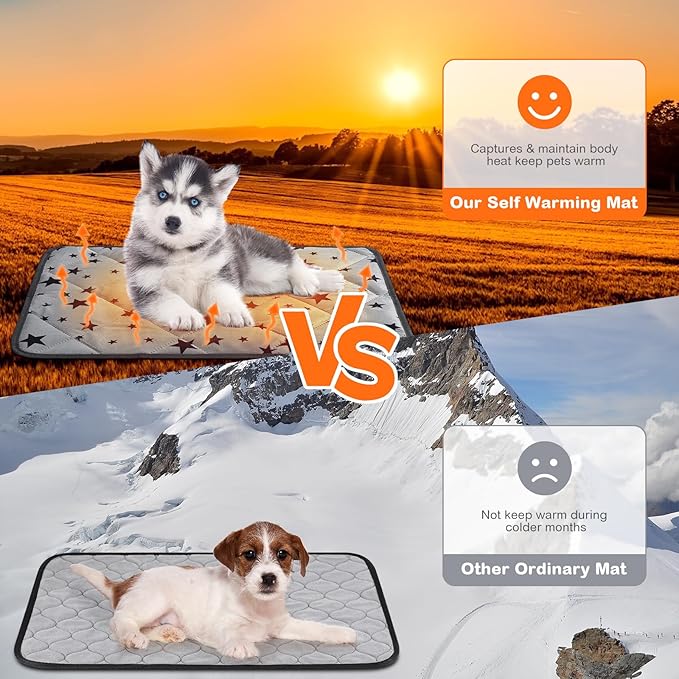 Namalu 4 Pack Self Warming Cat Bed Self Heating Cat Mat Star Pattern Soft Dog Crate Pad Thermal Pet Mat Anti Slip Kennel Washable Dog Warming Bed for Outdoor Indoor(18 x 24 Inch,Rectangle)