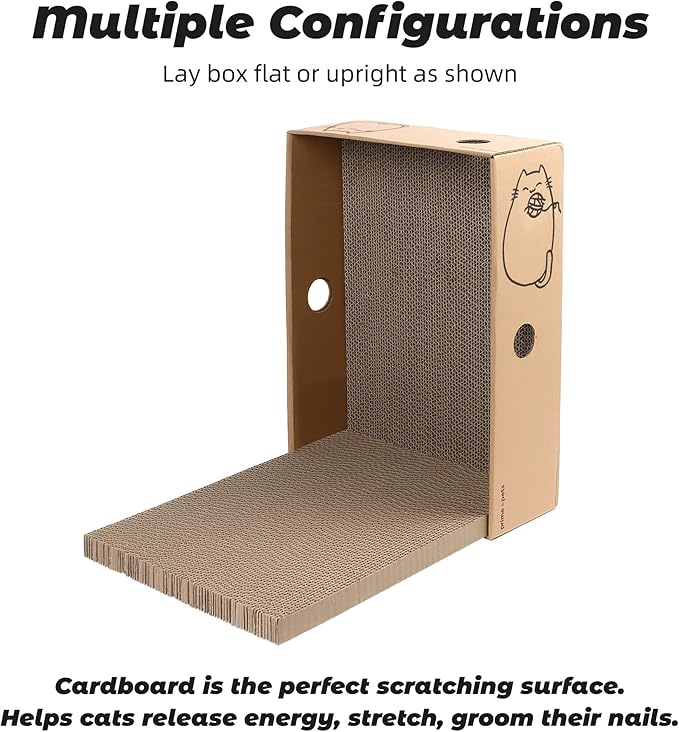 PrimePets Wide Cat Scratch Pad with Box, 5 Pack, XL, Reversible Scratcher Cardboard for Indoor Cats, 17x13x5'' Kitty Bed Scratching Board, Convenient Replacement Hole Design
