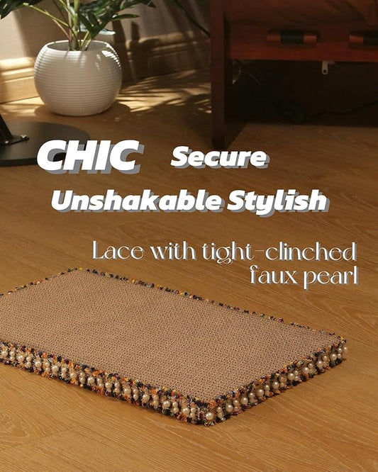 Navy Blue Cat Scratch Pad, Stylish Boho Lace with Pearl Large Cardboard Cat Scratcher, Cat Scratchers for Indoor Cats, Durable Cat Scratching Board, Horizontal Scratch Pad for Cats