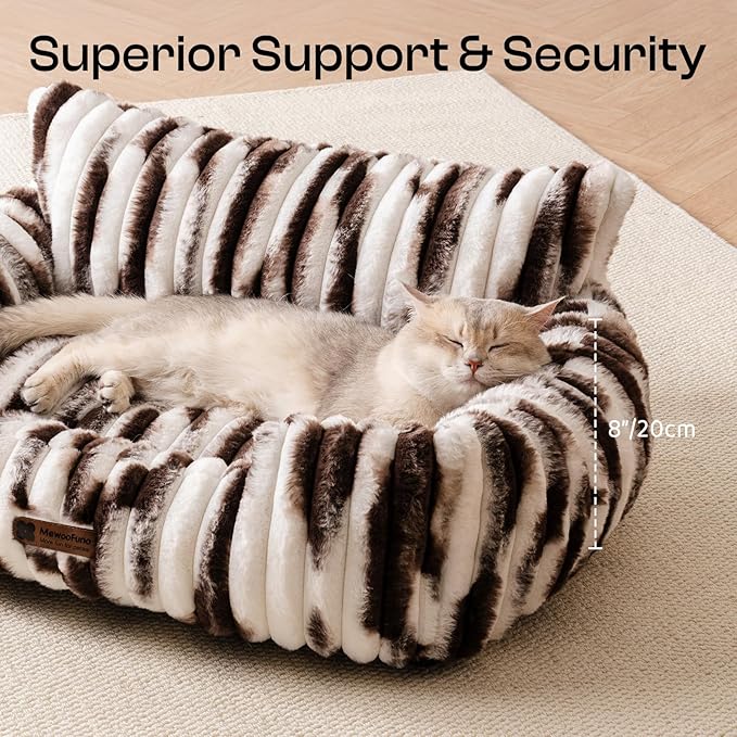 MEWOOFUN Cat Beds for Indoor Cats, Fluffy Cat Couch with Removable Washable Cover, Supportive Small Dog Beds for Puppy & Kitten up to 15 lbs (Brown Gradient, 24x19x12)