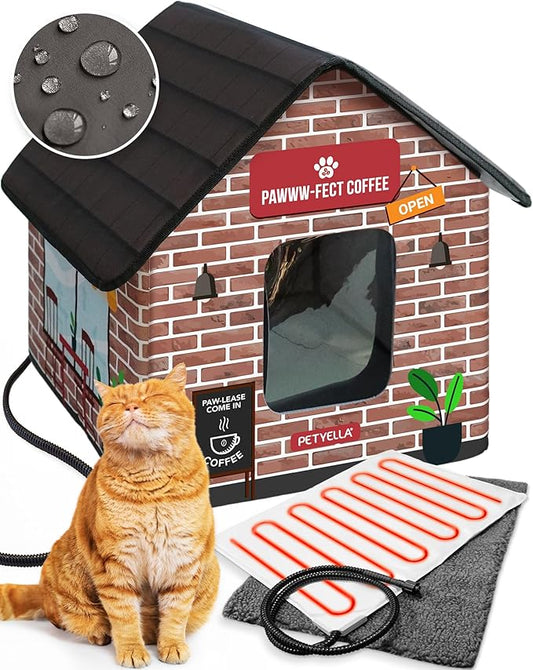 Weatherproof Outdoor Cat Shelter - Heated Cat House for Outside - Waterproof