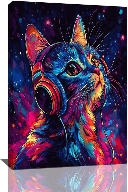 Cat Wall Art Canvas Fantastic Animal Wall Decor Prints Framed Painting Colorful Pictures Gifts Artwork for Bathroom Living Dining Kitchen 16"x24"