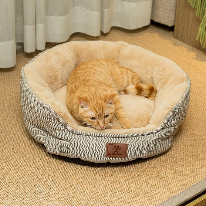 Cat Beds for Indoor Cats,Kitten Bed,Dog Bed for Extra Small Dogs Breeds,Puppy Kennel Bed, Comfy Durable Pet Sleeping Bed, Washable Roun Cat Bed & Non-Slip Bottom, Size 19"L x 16"W x 6.5"Th