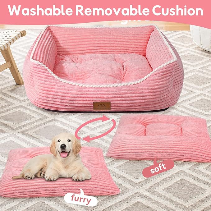 Orthopedic Dog Bed for Large Dogs,Dog Sofa Beds Supportive Foam Pet Couch Bed with Removable Washable Mat and Nonskid Bottom (Large, Pink)