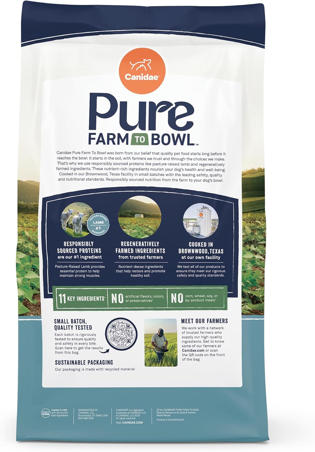 Canidae Pure Farm to Bowl Pasture-Raised Lamb with Goat & Venison Meals, Adult, Grain-Free Dry Dog Food, 22lb