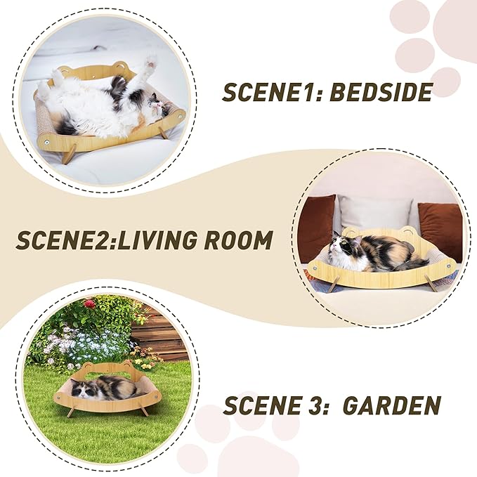 Cat Scratcher Lounge Bed for Large Indoor Cats – Natural Sisal Rope & Wooden Frame Scratch Pad, Durable Recliner Chair, Stylish Fluffy Cat Couch & 2-in-1 Play Lounger Furniture (X-Large)