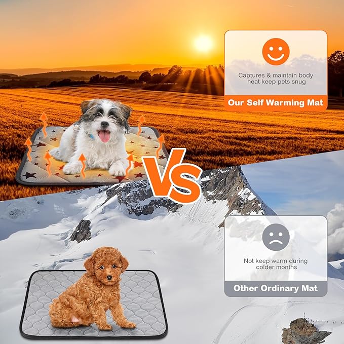 Self Warming Cat Bed Self Heating Dog Mat Star Pattern Warm Thermal Pet Pad Reflects Body Heat Washable Soft Puppy Crate Pad Anti Slip Kennel Mat for Pets(Grey,18'' L X 18'' W X 0.4'' Th)