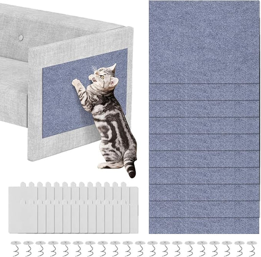 Anti Cat Scratch Furniture Protector, 10 Pack | 11.8" X 15.7" / Per | Self-Adhesive Cat Scratching Mat for Couch, Wall, Door, DIY, Durable, with 40 Twist Pins (Light Grey)