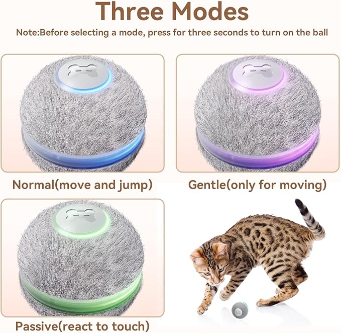 Cheerble Interactive Cat Toys for Indoor Cats, Automatic Cat Ball Toy for Bored Indoor Cats, Electric Kitten Toys with Light, Moving Stimulating Cat Toys,Grey