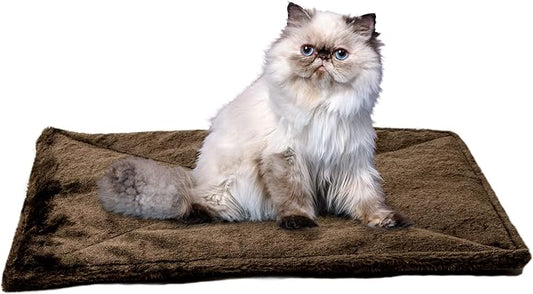 Furhaven ThermaNAP Self-Warming Cat Bed for Indoor Cats & Small Dogs, Washable & Reflects Body Heat - Quilted Faux Fur Reflective Bed Mat - Espresso, Small