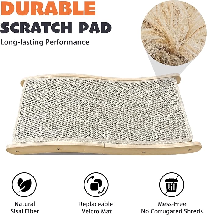 PETKARAY Sisal Cat Scratching Board, Curved Sisal Cat Scratcher, Large Indoor Kitty Scratch Pad, Heavy Duty Wave Lounge Bed for Kitten