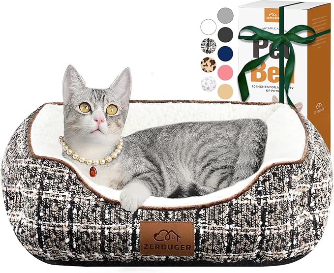 Tweed Rectangle Cat Dog Bed for Medium Small Pets Indoor Outdoor Machine Washable Sleeping Sofa Non-Slip Bottom Soft Puppy Bed Durable Orthopedic Calming Pet Cuddler (Small, Tweed)