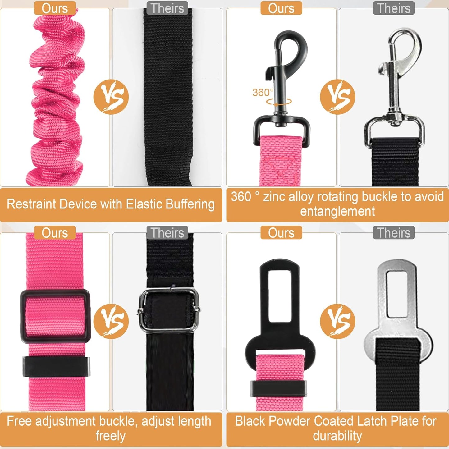 LivTee Dog Seat Belt for Car, Retractable Pet Safety Harness, Adjustable Nylon Dog Seatbelt Leash, Comfortable Dog Accessories for Vehicles (Pink-1PCS)