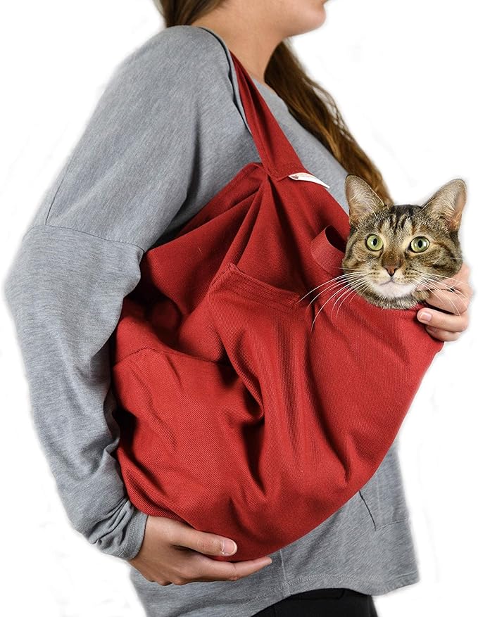 Cozy Comfort Carrier - X-Small Soft Red Cat Carrier and Cat Restraint Bag for Nail Trimming, Vet Visits, Medication Administration, Dental Care, and Travel
