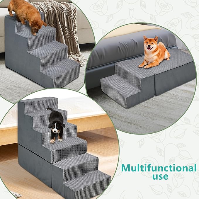 Dog Stairs for High Beds 28-30 inches Tall, 6-Step Dog Stairs for Small Large Dogs/Cats, Foam Dogs Steps/Ramp for High Bedsides/Couch, Non-Slip Balanced Pet Step/Pamp/Ladder for Bed, Grey