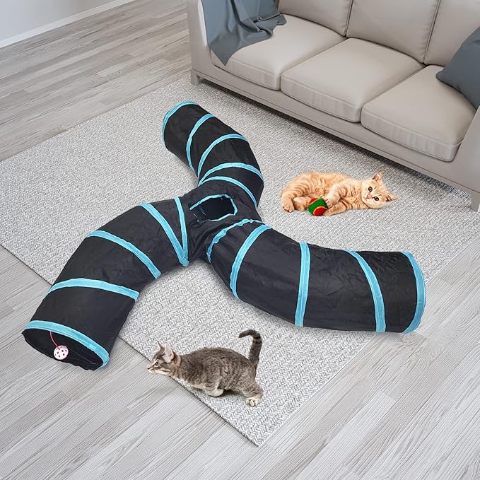 Bemodst Collapsible S-Shape Cat Tunnels - 3-Way Interactive Maze Toy for Kitten, Rabbit, Ferret