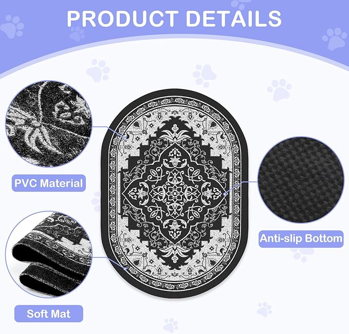 Bienbee Cat Litter Mat, 33" x 22" Large Size Litter Box Mat Rug with Non-Slip Bottom, Easy to Clean Cat Supplies Accessories Essentials for Indoor Kitty Kitten Floor, Black L