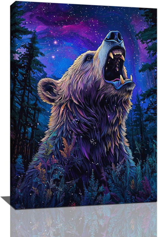 Bear Forest Wall Art Canvas Fantastic Animal Wall Decor Prints Framed Painting Pictures Gifts Artwork for Bathroom Kitchen 16"x24"