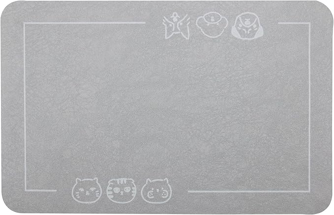 YCT Pet Food Mat, Non-Slip Bottom Absorbent Quick Dry Cat & Dog Feeding Mat, Pet Supplies, 16.9"x24" Gray