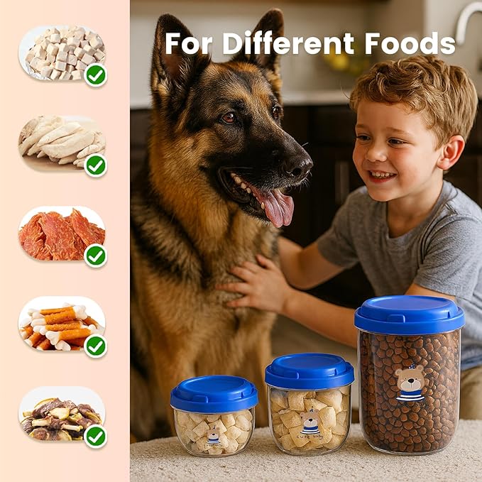3PCS Dog Food Storage Container Set – Airtight Dog Food Container, Transparent Pet Food Storage Containers for Dog Treats, Cat Food Container, Blue, Multi-Size