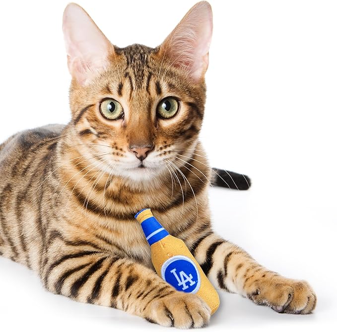 BEST PLUSH CAT TOY MLB LOS ANGELES DODGERS Complete Set of 3 piece Cat Toys filled with Fresh Catnip. Inc: 1 Baseball Cap Cat Toy, 1 Baseball Cat Toy with Feathers & 1 Beer Bottle. Beautiful Team LOGO