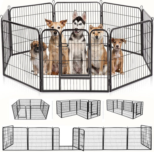 BestPet Dog Playpen Indoor 32 inch 8 Panels Metal Dog Pen Pet Dog Fence Outdoor Exercise Pen with Doors,Pet Puppy Playpen for RV Camping Yard, Black