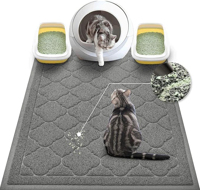 WePet Cat Litter Box Mat, Kitty Premium PVC Pad, Durable Trapping Rug, Phthalate Free, Urine-Resistant, Scatter Control, XXL 47 x 36 Inch, Grey