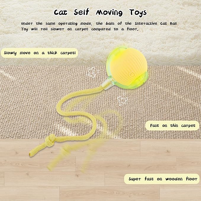 Automatic Rollie Cat Chase Ball Toy - Smart Interactive Pet Toy with 360° Rotating Motion, Rechargeable & Auto-Rolling Electric Ball for Indoor Cats/Dogs - Boredom Relief, Exercise (Yellow)